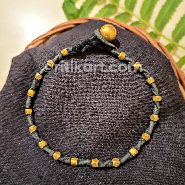 Dhokra Tribal with Brass Beads Embedded in Black Thread Anklet