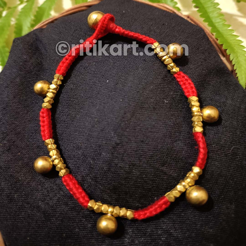 Ancient Designer Dhokra Anklet with Golden Brass Beads