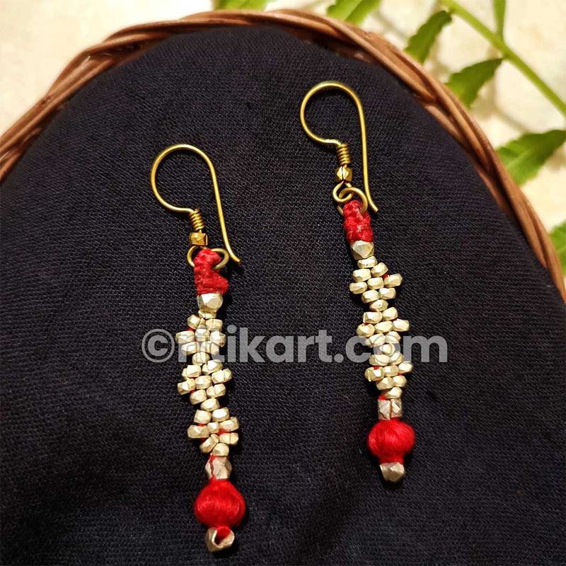 Ancient Tribal Earrings with Red Threadwork with Small Beads