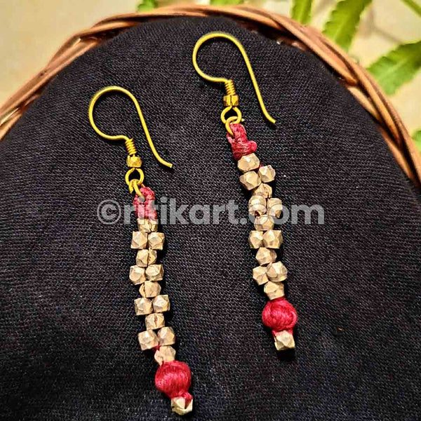 Small beads embedded with Red Thread Work Earrings