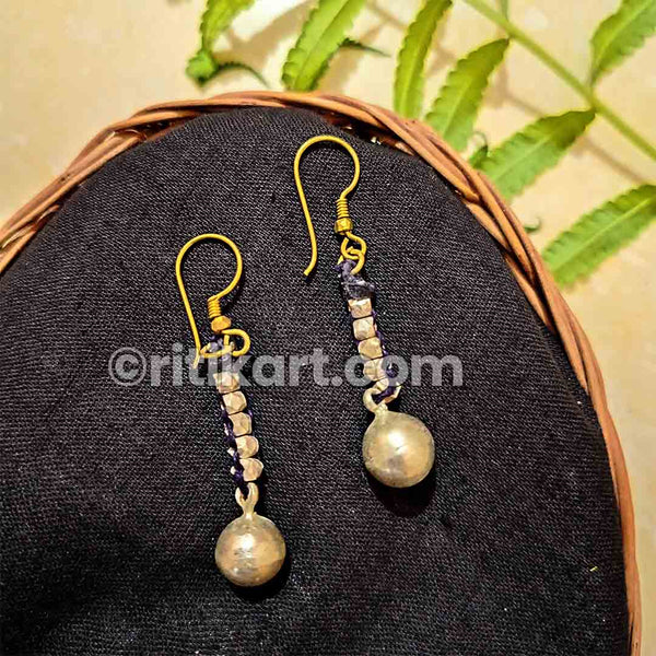 White Metal Balls with Brass Thread Work Earrings