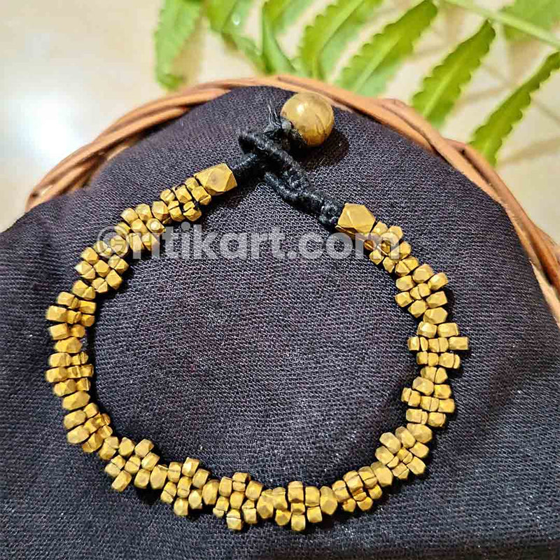 Traditional Brass Beads Embedded Bracelet with Black Thread
