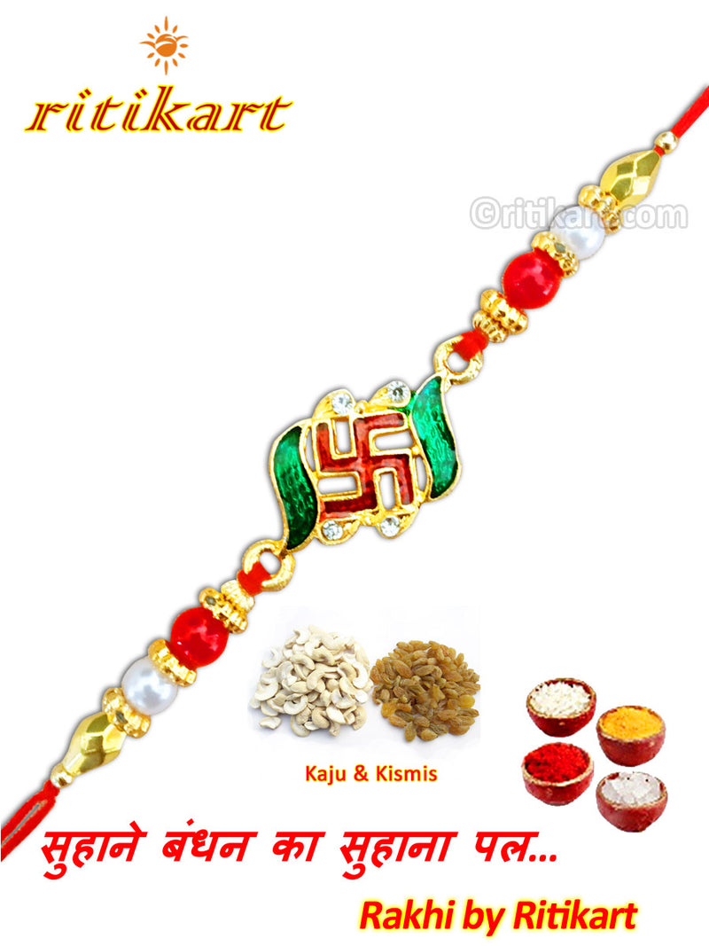 Religious Swastik with Multi Color Beads Rakhi