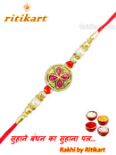 Red Stone Flower Design Fancy Rakhi