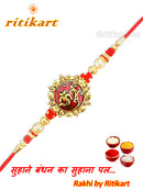 Religious Omm Rakhi with Red and Golden Beads