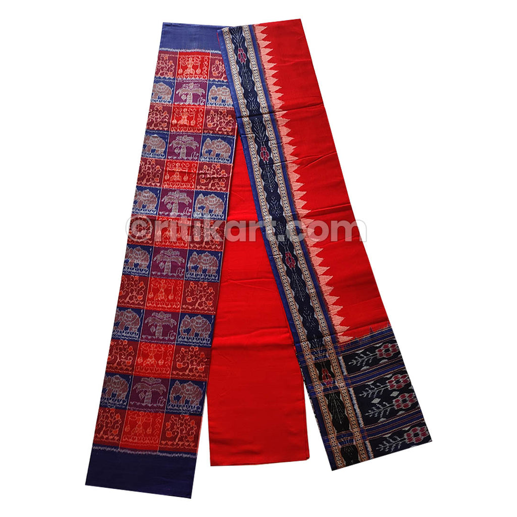 Sambalpuri Handloom Cotton Dress Material Set Green and Red – Utkaladitri