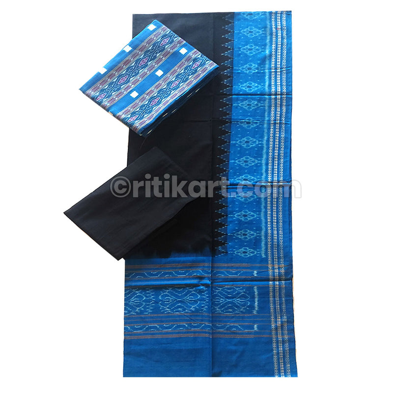 3pc Yellow black handloom cotton double ikat sambalpuri dress material –  GoCoop