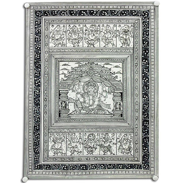 Lord Ganesh Avtar White Canvas Pattachitra