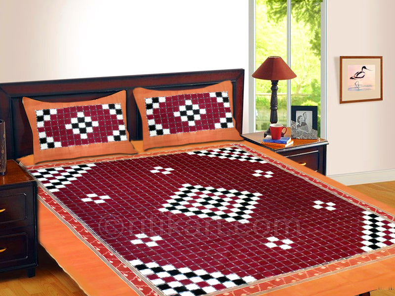 Sambalpuri Maroon Color Double Bed Cover with Pillow Cover
