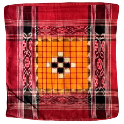 Sambalpuri   Red and yellow cotton Cushion Cover
