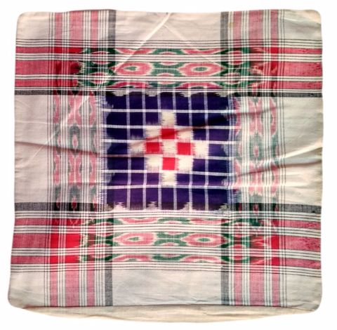 Sambalpuri White and Bluecotton Cushion Cover