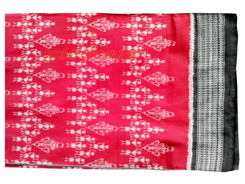 Sambalpuri Hand Woven Red Black saree with Blouse