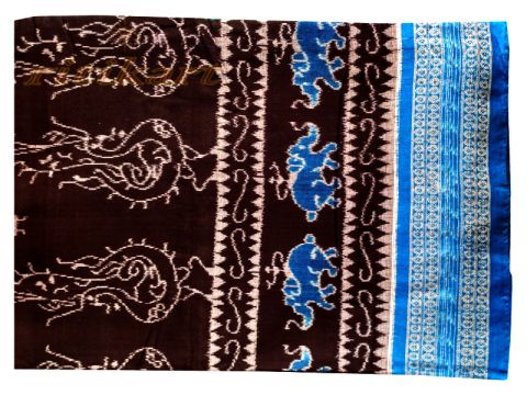 Sambalpuri Hand Woven Black Blue Tribal design saree with Blouse 