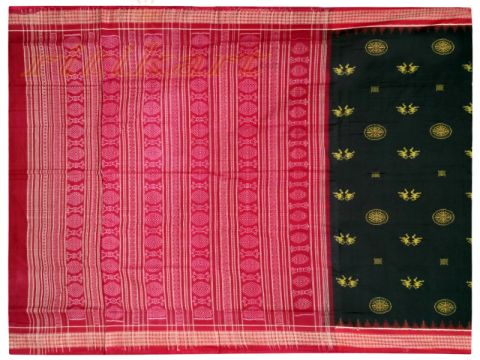 Sambalpuri Goldenblack and red design Saree with Blouse