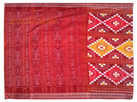 Sambalpuri Red and white Jhoti design Saree 