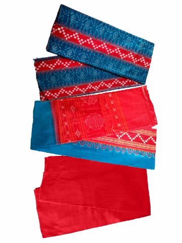 Red And Sky Blue Color Sambalpuri Salwar Suit Material