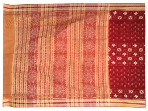 Sambalpuri Hand Woven Maroon Sapta Tribal Design saree 