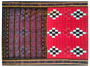 Sambalpuri Hand Woven Red with Black and white sqare  Design saree 