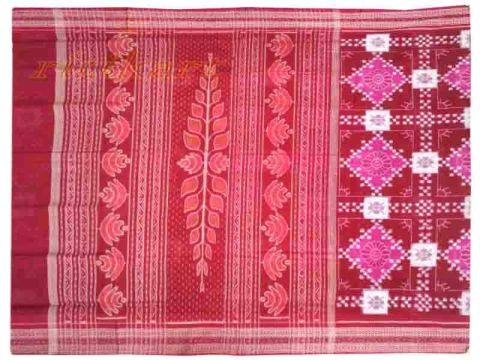 Sambalpuri Hand Woven Sapta Maroon Pink Design saree