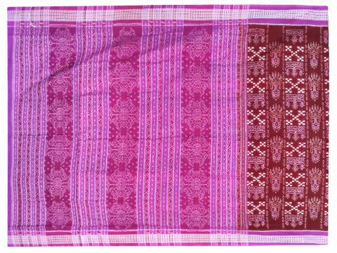 Sambalpuri Hand Woven Sapta Brown with Pink border Design saree 