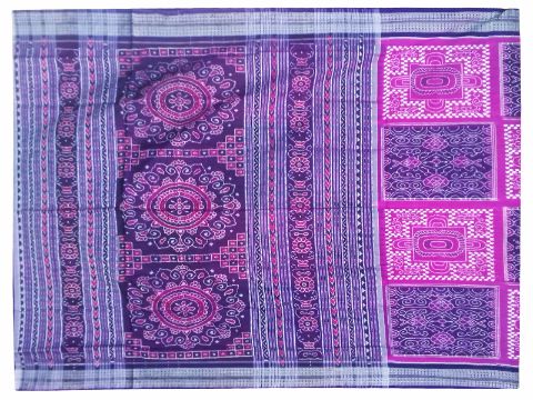 Sambalpuri Hand Woven Pink Violet sqare flower Design saree 