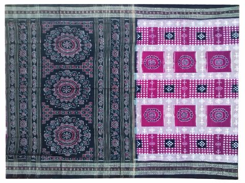 Sambalpuri Hand Woven Sapta Pink Grey Design saree with Blouse piece
