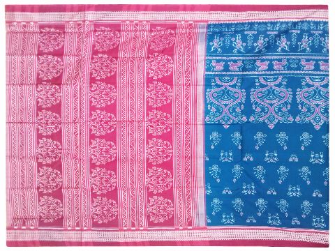 Sambalpuri Hand Woven Dark Blue Kalasa Design saree