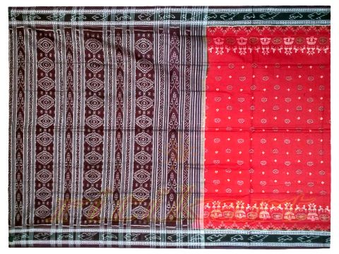 Sambalpuri Hand Woven Red and Black Design saree