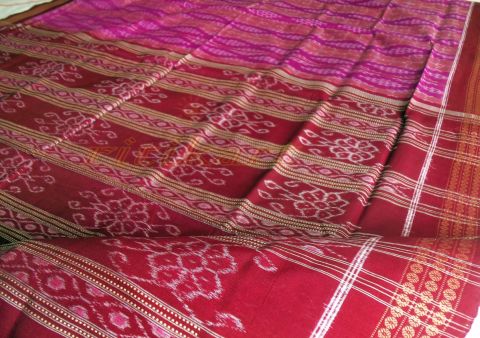 Exclusive Sambalpuri Hand Woven Purple and Maroon Strip Design Saree