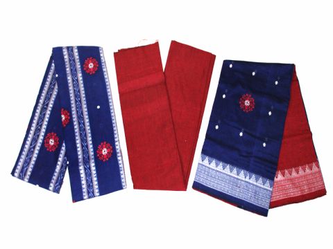 Sambalpuri Cotton Salwar Suit Material Blue and Red Color 