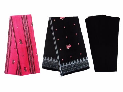 Sambalpuri Cotton Salwar Suit Material Black and Pink Color 