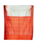 Cream and Orange Color Tussar Silk Saree with Bandha Aanchal 