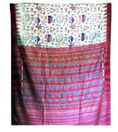 Cream and Maroon Color Tussar Silk Saree with Bandha Aanchal