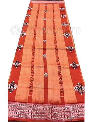 Orange Red Sambalpuri Hand Woven Cotton saree