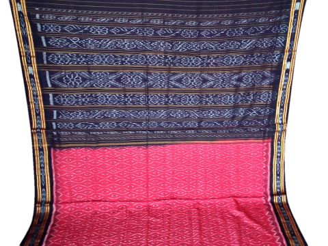Red And Black Nuapatana Khandua Cotton Saree P1