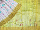  Tussar Silk Saree Gray and light Parrot Color