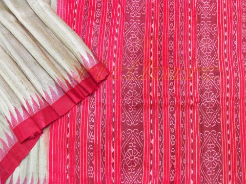  Red And Gray Color Tussar Silk Saree 