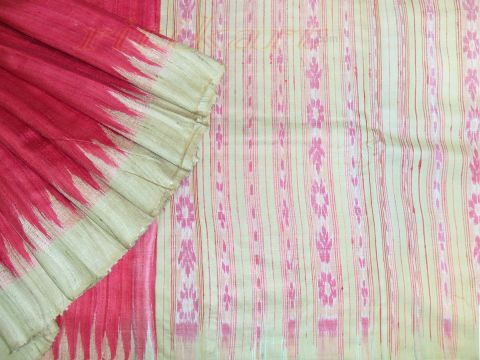  Tussar Saree Red Body With Light Pink Anchal 