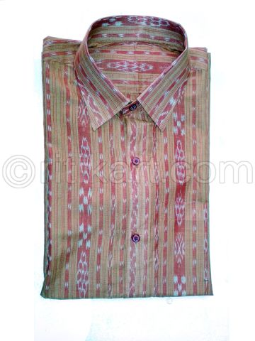 Dark Vintage Rose Color Color Sambalpuri Handloom Cotton Half Shirt 