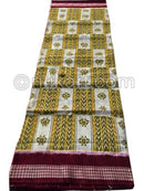 Mehendi White Zig Zag Design Sambalpuri Cotton Saree