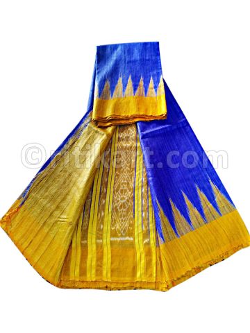  Blue And Yellow Color Tussar Silk Saree 