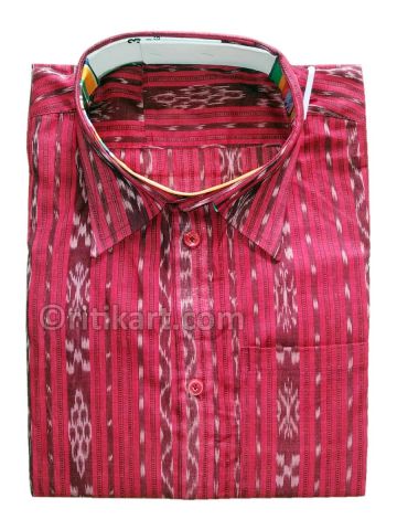 Gorgeous Red Sambalpuri Handloom Half Shirt (For Men) P1