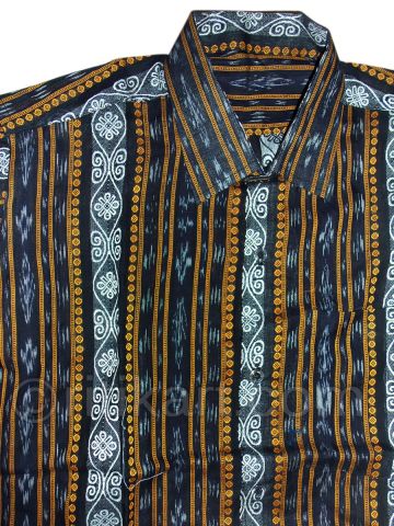 Black Color Sambalpuri Handloom Cotton Half Shirt