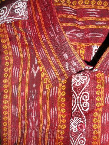 Maroon Color Sambalpuri Handloom Cotton Half Shirt