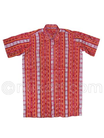 Maroon Color Sambalpuri Handloom Cotton Half Shirt