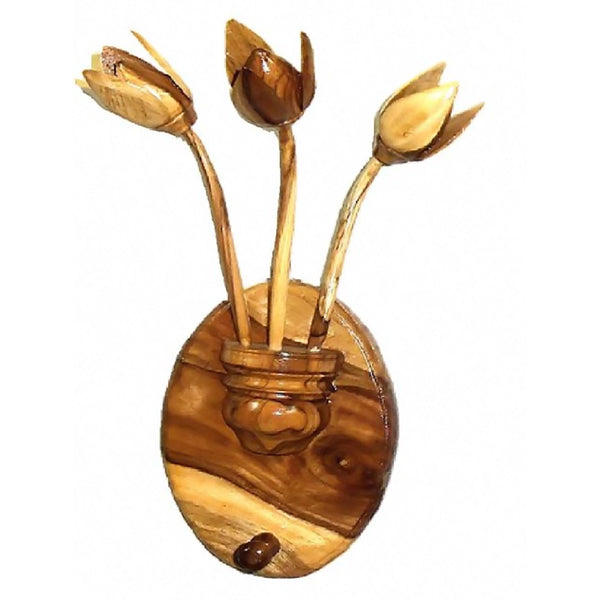 Wood Carving Wall Hanging Key stand with Bud Design