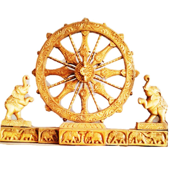Wood Carving Konark Wheel with both side Elephant Work Showpiece
