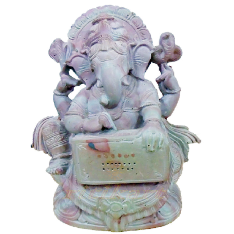 Pink Stone Sitting Ganesh with harmonium Work Showpiece