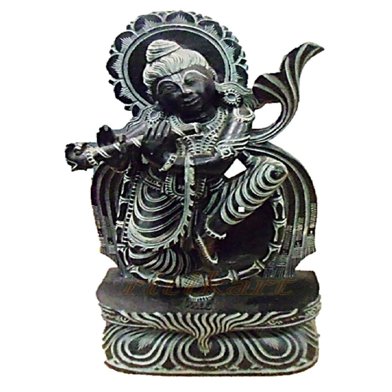 Black Stone Lord Krishna Work Showpiece