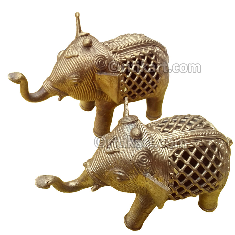 Dokra Brass two Elephant Showpiece